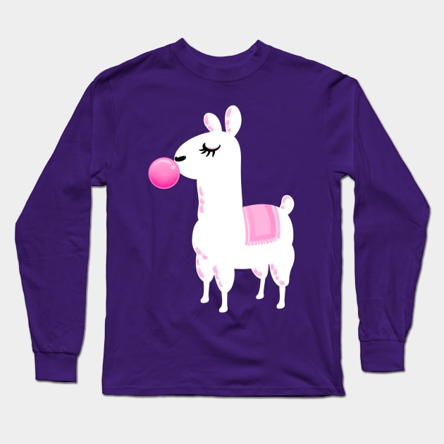 Llama Bubble Gum Long Sleeve T-Shirt by PnJ